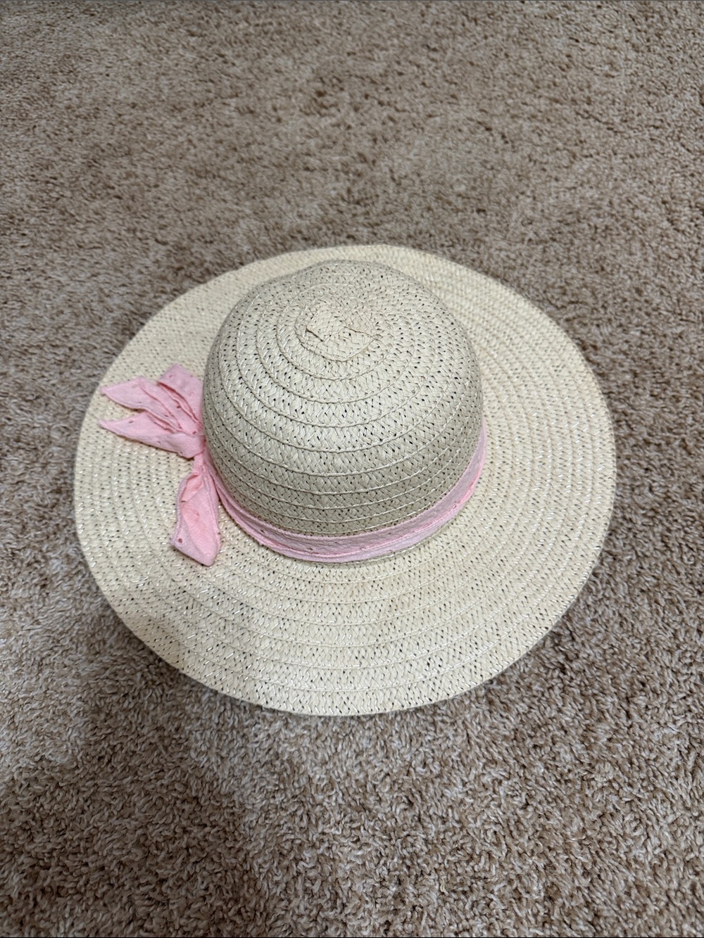Straw Sun Hat with Pink Ribbon